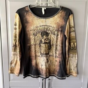Susan Lawrence Womens Y2K‎ Western Calamity Jane Graphic Tee, Brown, S